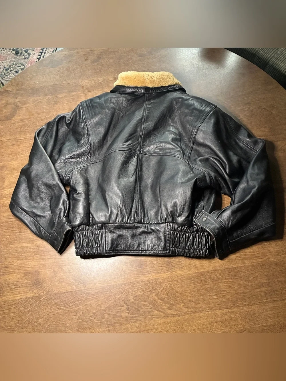 Vintage Gerome Made In Spain Leather Jacket Black Small Sherpa Lined